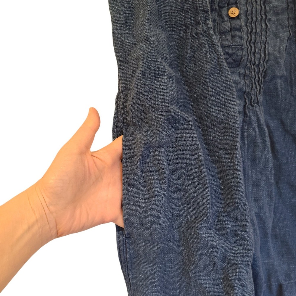 Faherty Womens Blue‎ 100% linen Pintuck Pop Over Sleeveless Mini Dress XS casual - Picture 5 of 9
